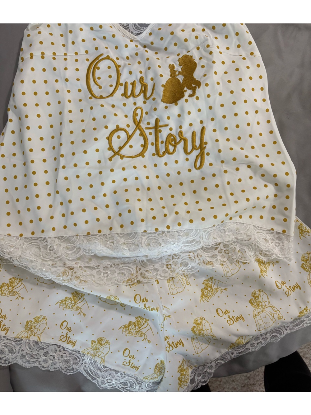 Disney Women’s White & Gold Polka Dot Pajama Set